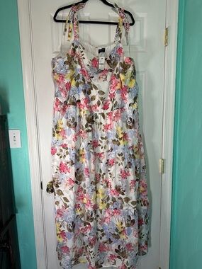 Lane Bryant White Floral Maxi Dress with Pink, Yellow & Blue Flowers